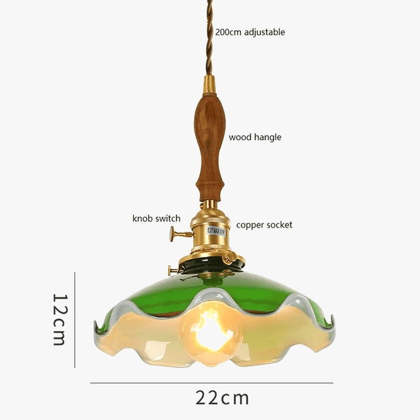 Suspension vintage style américain en cuivre, bois & verre | Marco Lucetti