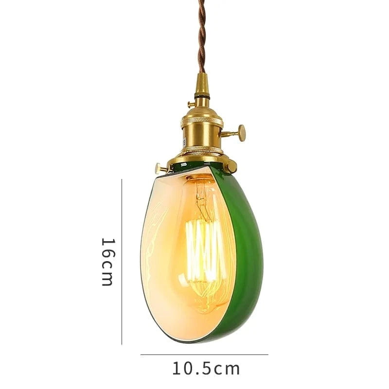 Suspension vintage style américain en cuivre, bois & verre | Marco Lucetti Vert 13 / 4W (Max100W)