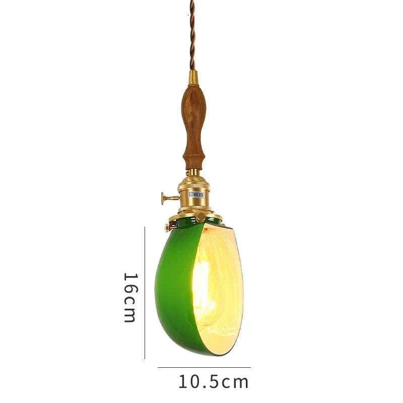 Suspension vintage style américain en cuivre, bois & verre | Marco Lucetti Vert 16 / 4W (Max100W)