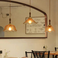 Suspension Vintage Verre Craquelé en Cuivre et Bois pour une Ambiance Moderne dans Votre Chambre ou Salon, Éclairage Intérieur LED | Marco Lucetti