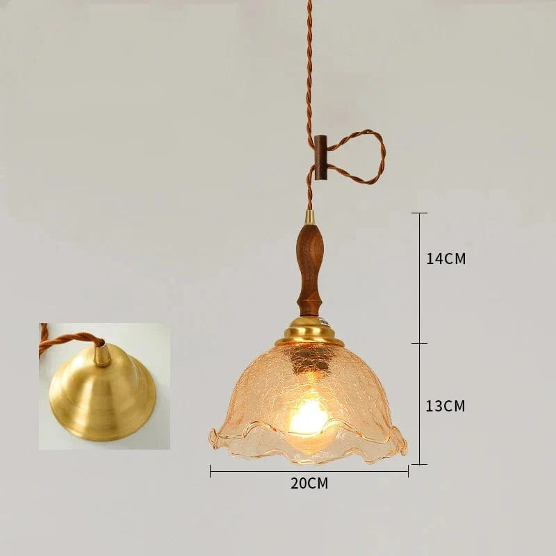 Suspension Vintage Verre Craquelé en Cuivre et Bois pour une Ambiance Moderne dans Votre Chambre ou Salon, Éclairage Intérieur LED | Marco Lucetti