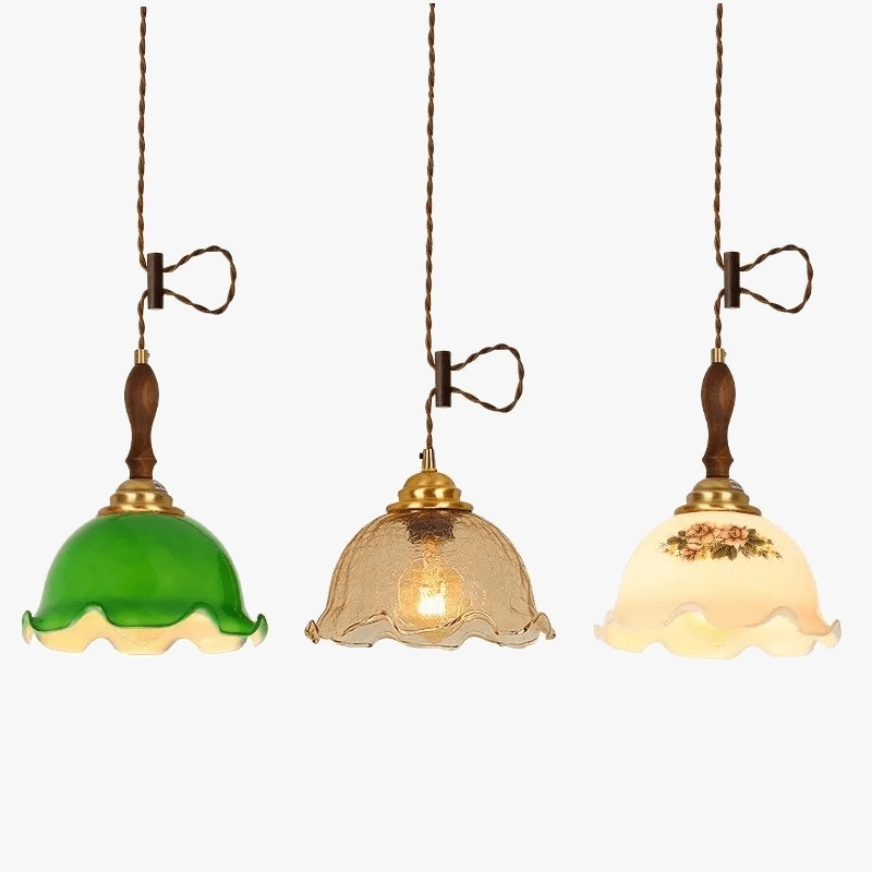 Suspension Vintage Verre Craquelé en Cuivre et Bois pour une Ambiance Moderne dans Votre Chambre ou Salon, Éclairage Intérieur LED | Marco Lucetti