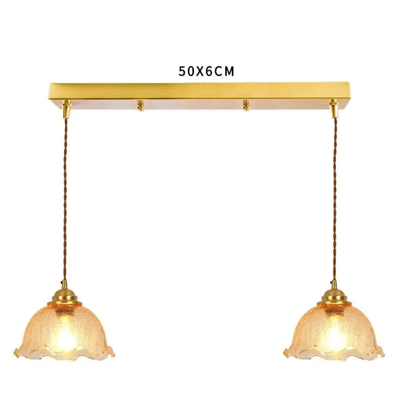 Suspension Vintage Verre Craquelé en Cuivre et Bois pour une Ambiance Moderne dans Votre Chambre ou Salon, Éclairage Intérieur LED | Marco Lucetti 2 têtes