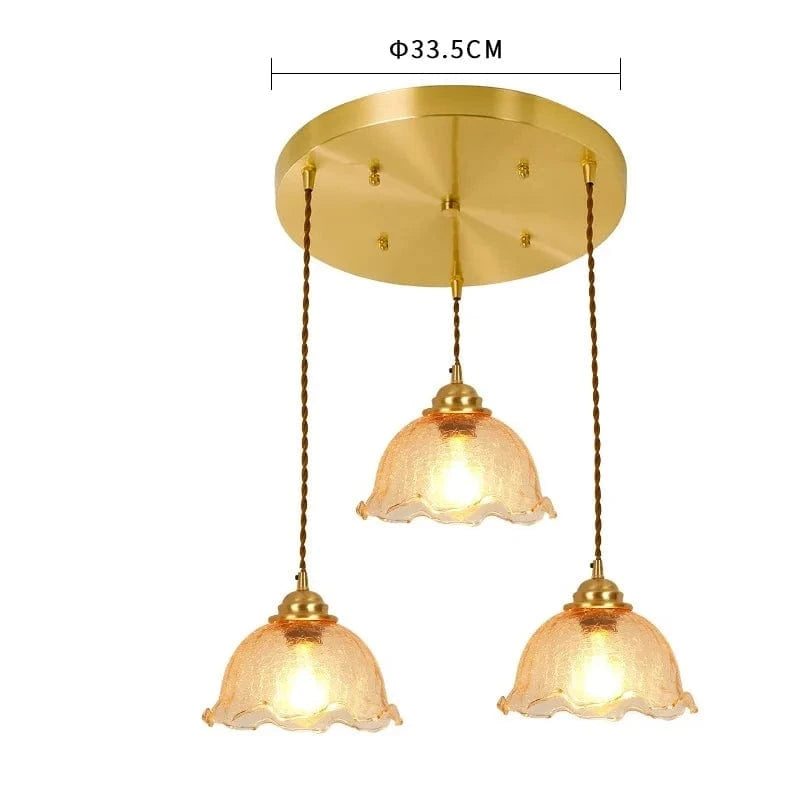 Suspension Vintage Verre Craquelé en Cuivre et Bois pour une Ambiance Moderne dans Votre Chambre ou Salon, Éclairage Intérieur LED | Marco Lucetti 3 têtes 1