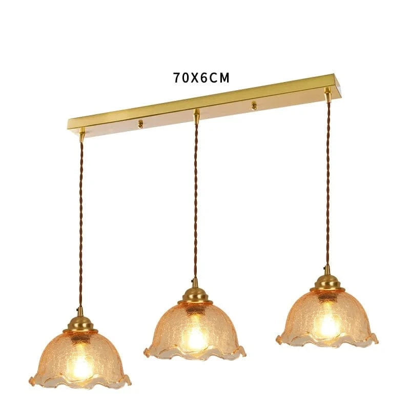 Suspension Vintage Verre Craquelé en Cuivre et Bois pour une Ambiance Moderne dans Votre Chambre ou Salon, Éclairage Intérieur LED | Marco Lucetti 3 têtes