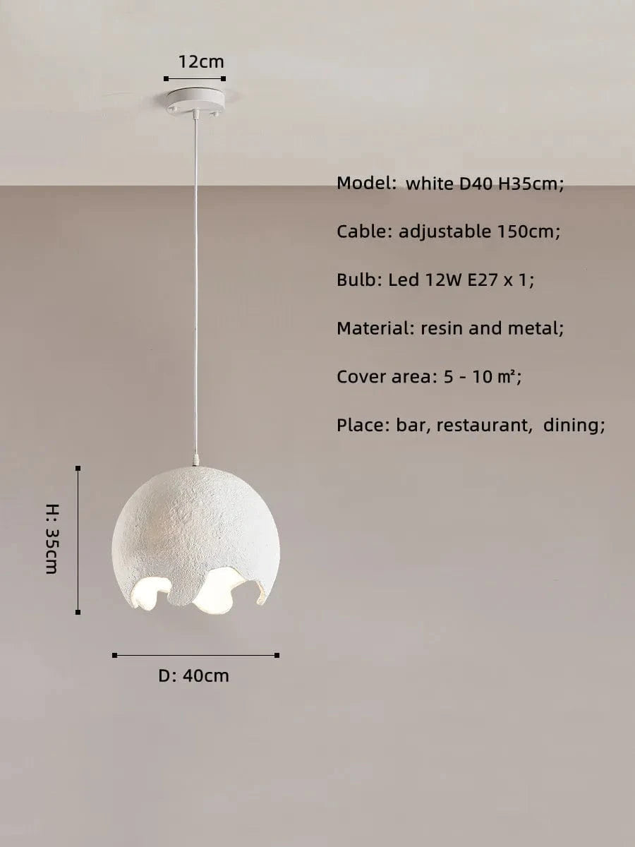 Suspension Wabi Sabi Nordique en résine pour Restaurant Japonais à LED E27 | Marco Lucetti Blanc D40cm / Lumière chaude 3000K