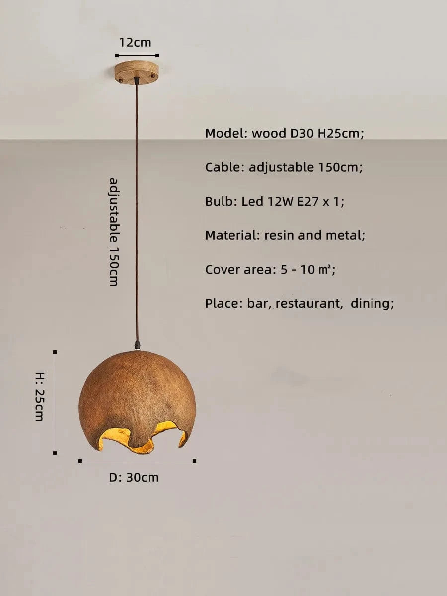 Suspension Wabi Sabi Nordique en résine pour Restaurant Japonais à LED E27 | Marco Lucetti Bois D30cm / Lumière chaude 3000K