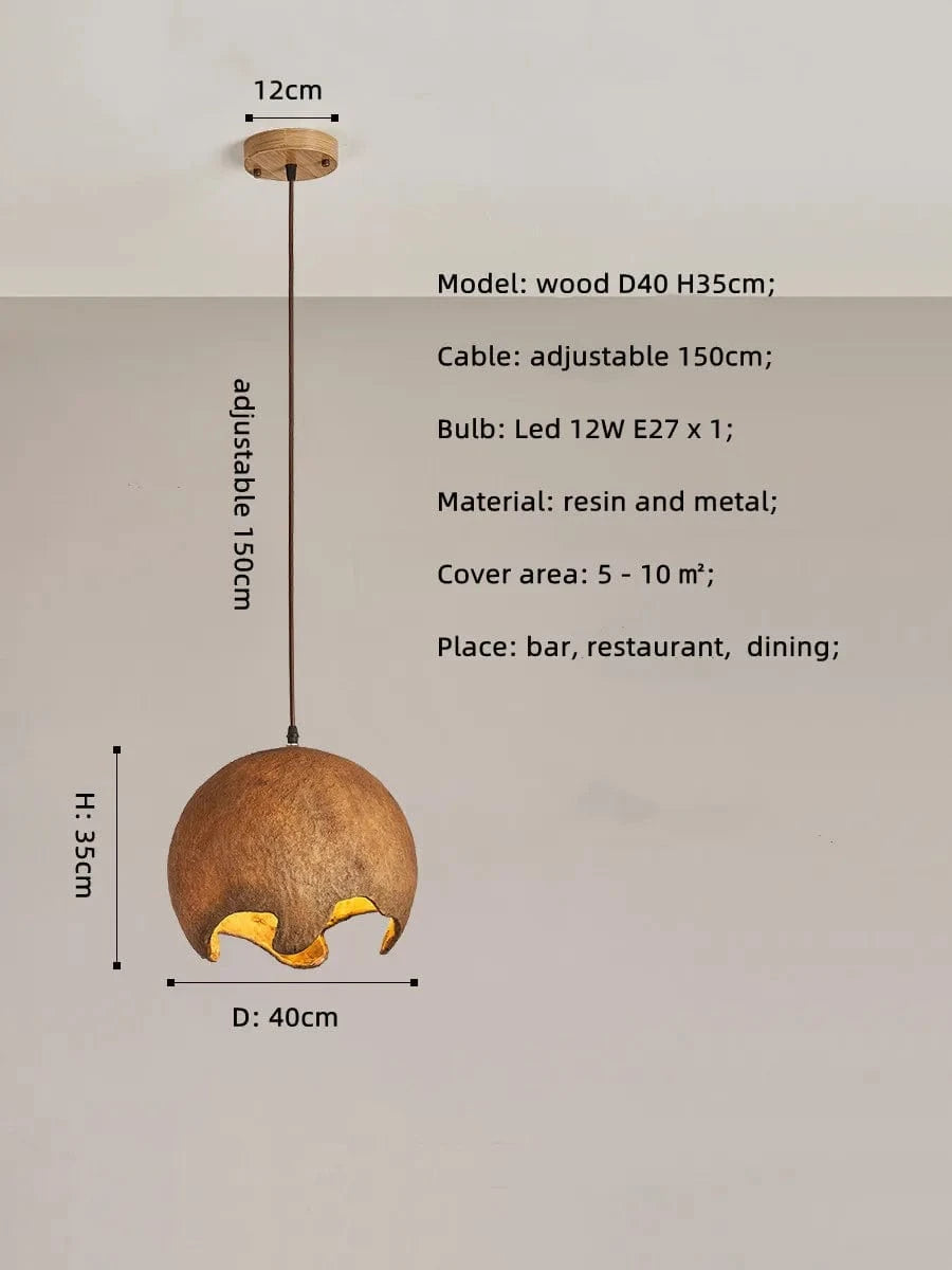 Suspension Wabi Sabi Nordique en résine pour Restaurant Japonais à LED E27 | Marco Lucetti Bois D40cm / Lumière chaude 3000K