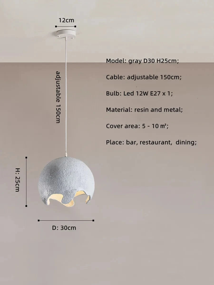 Suspension Wabi Sabi Nordique en résine pour Restaurant Japonais à LED E27 | Marco Lucetti Gris D30cm / Lumière chaude 3000K