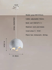 Suspension Wabi Sabi Nordique en résine pour Restaurant Japonais à LED E27 | Marco Lucetti Gris D40cm / Lumière chaude 3000K