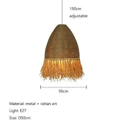 Suspension Wabi Sabi Rétro en Rotin Artisanal | Marco Lucetti Marron D50cm / Blanc froid