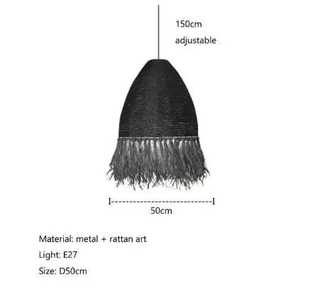 Suspension Wabi Sabi Rétro en Rotin Artisanal | Marco Lucetti Noir D50cm / Blanc froid