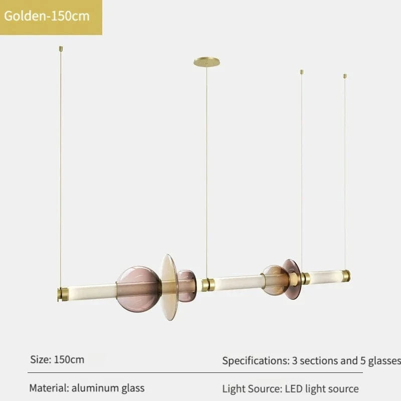 Suspensions LED en verre de designer canadien | Marco Lucetti B Or 150cm / Lumière naturelle 4500k