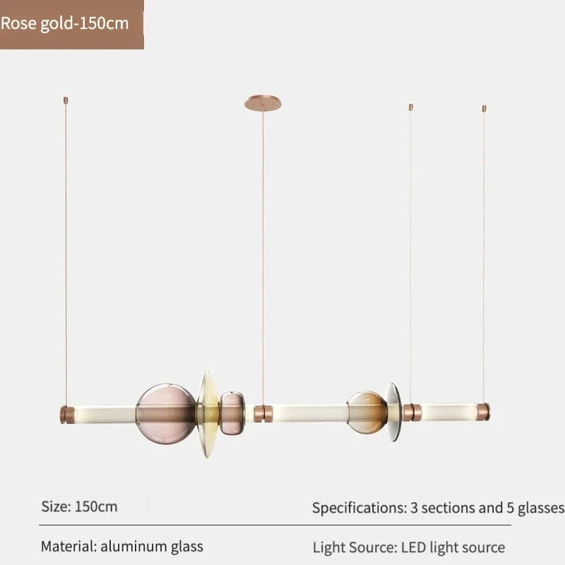 Suspensions LED en verre de designer canadien | Marco Lucetti B Or rose 150cm / Lumière naturelle 4500k