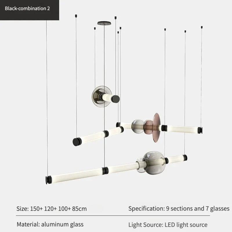 Suspensions LED en verre de designer canadien | Marco Lucetti Noir 150 120 100 85 / Télécommande