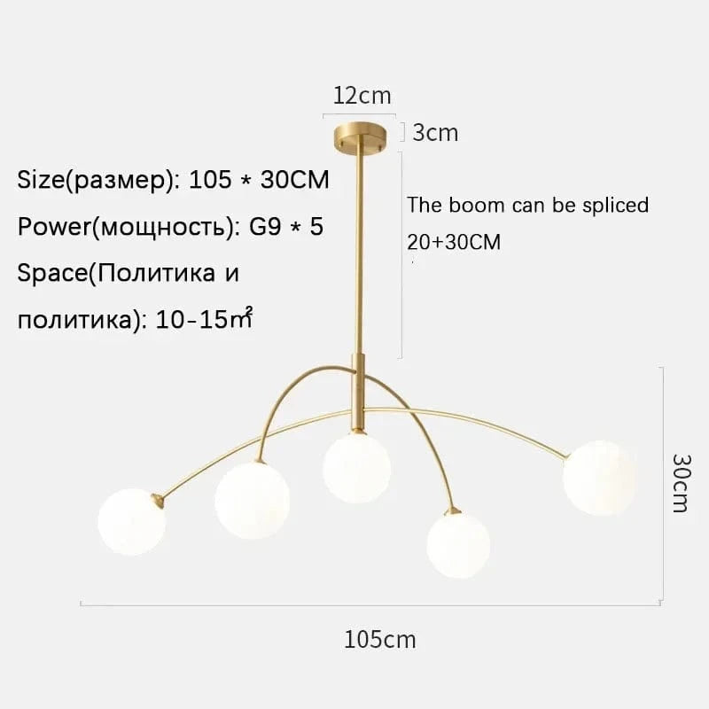 Suspensions Modernes en Verre de Lait Magique de Haricot - Brand Name | Marco Lucetti A-doré-5Tête / 220V / Lumière chaude 3000K