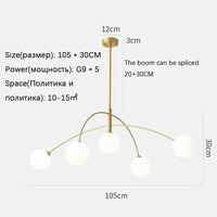 Suspensions Modernes en Verre de Lait Magique de Haricot - Brand Name | Marco Lucetti A-doré-5Tête / 220V / Lumière chaude 3000K