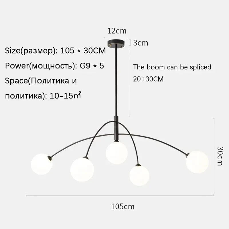 Suspensions Modernes en Verre de Lait Magique de Haricot - Brand Name | Marco Lucetti A-Noir-5Tête / 110V / Lumière chaude 3000K