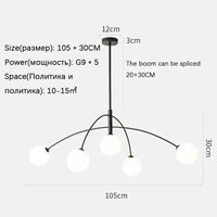 Suspensions Modernes en Verre de Lait Magique de Haricot - Brand Name | Marco Lucetti A-Noir-5Tête / 110V / Lumière chaude 3000K