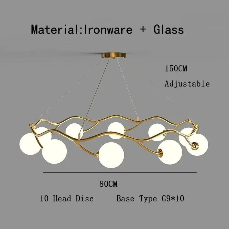 Suspensions Modernes en Verre de Lait Magique de Haricot - Brand Name | Marco Lucetti B-Golden-10Tête / 110V / Lumière chaude 3000K