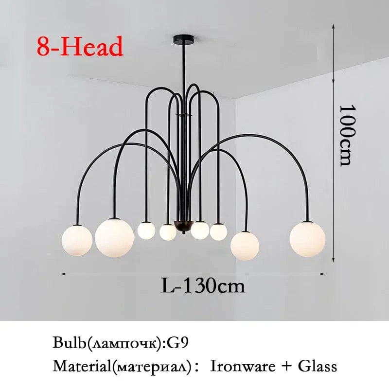 Suspensions Modernes en Verre de Lait Magique de Haricot - Brand Name | Marco Lucetti E-Noir 130cm / 110V / Lumière chaude 3000K