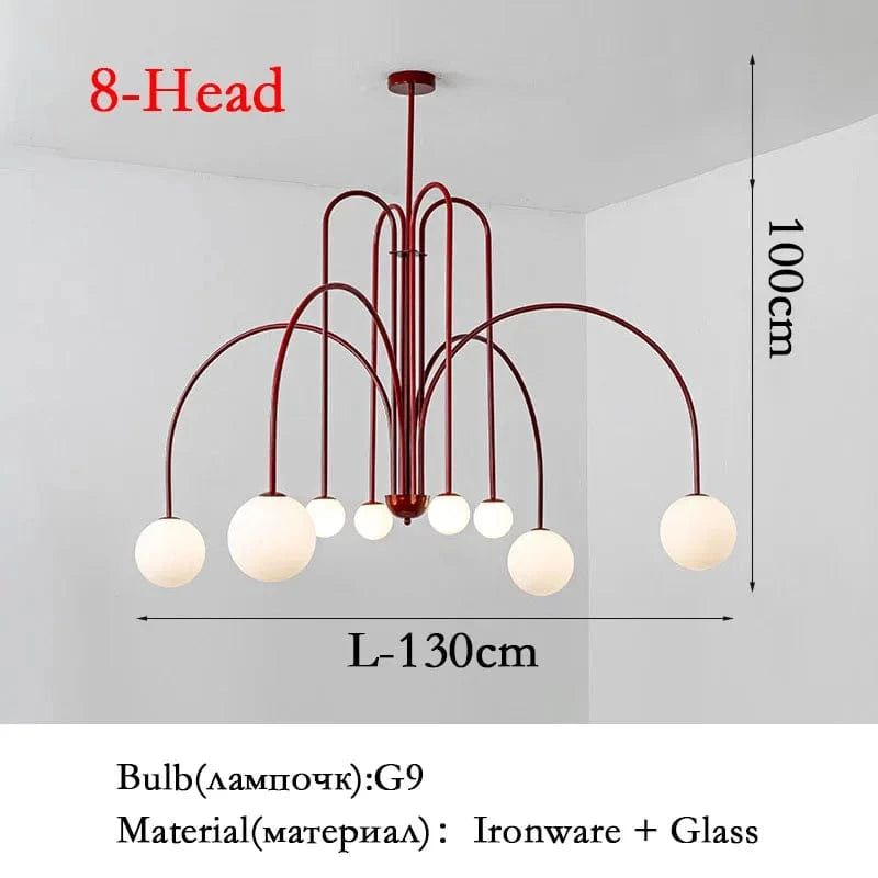 Suspensions Modernes en Verre de Lait Magique de Haricot - Brand Name | Marco Lucetti E-Rouge 130cm / 110V / Lumière chaude 3000K