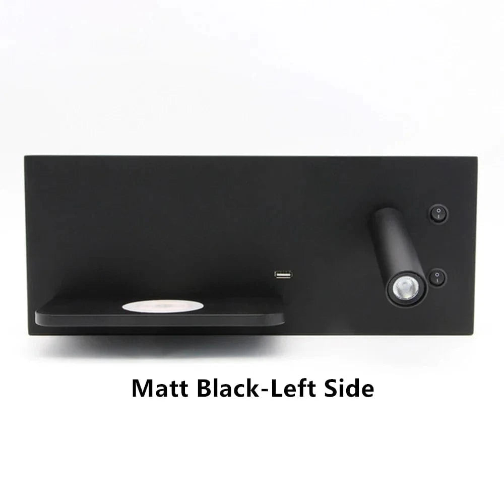 Tokili - Applique murale LED Smart avec chargeur USB et sans fil | Marco Lucetti Noir mat-côté gauche