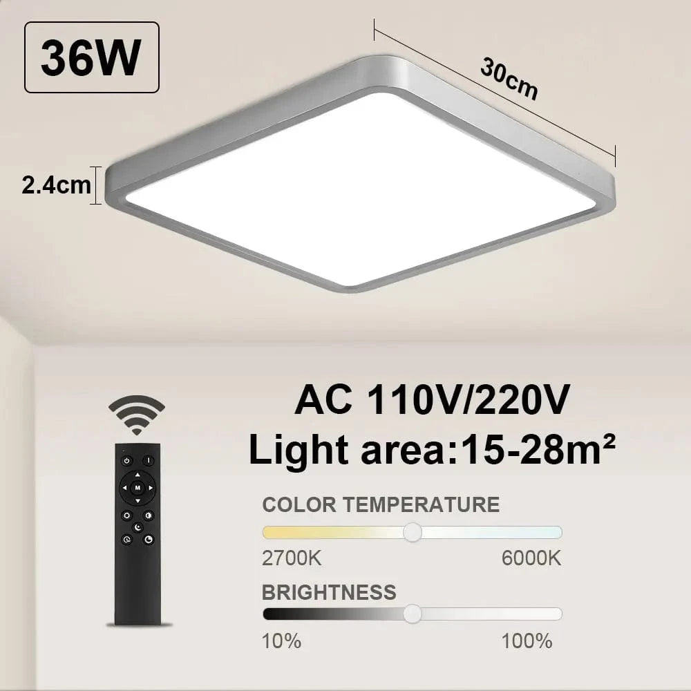 Tuya Smart LED Plafonnier - Contrôle vocal avec Alexa et Google - Éclairage pour Salon et Chambre | Marco Lucetti Argent-Télécommande-36W