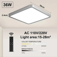 Tuya Smart LED Plafonnier - Contrôle vocal avec Alexa et Google - Éclairage pour Salon et Chambre | Marco Lucetti Argent-Télécommande-36W