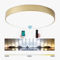Plafonnier LED Ultra-mince Or 5 cm, Design Moderne, Télécommande - Idéal pour le Foyer et la Chambre