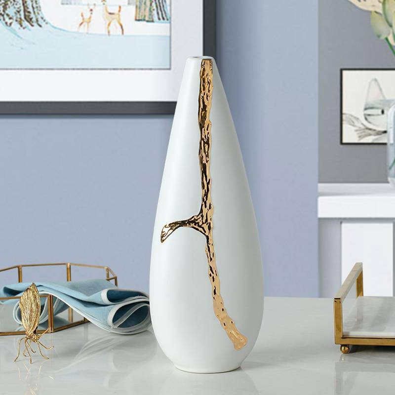 Vase design blanc et doré Xuan | Marco Lucetti