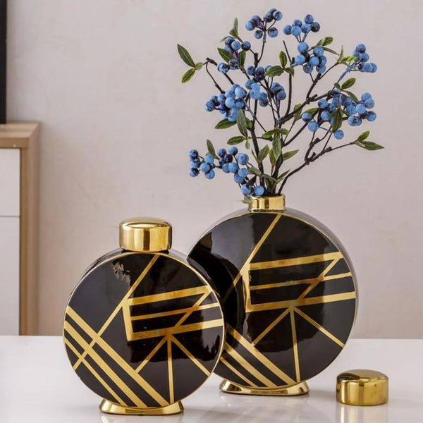 Vase Luxury Noir et Or Geométrique | Marco Lucetti