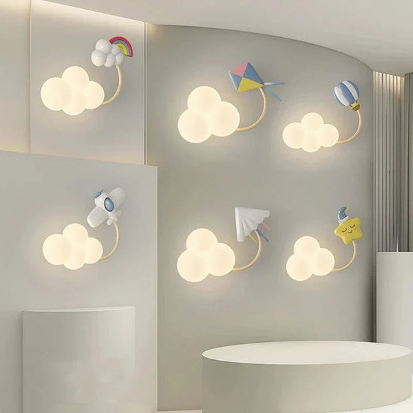 Veilleuse Enfants - Applique Murale Avion Abat-jour Étoile Arc-en-ciel Cerf-volant Montgolfière Nuage | Marco Lucetti