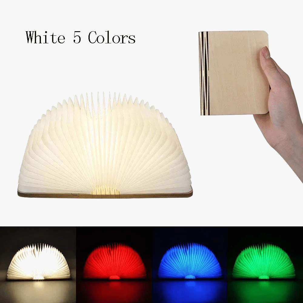 Veilleuse LED 3D pliante colorée RGB rechargeable par USB en bois - Lampe de table livre pour chambre d'enfant | Marco Lucetti