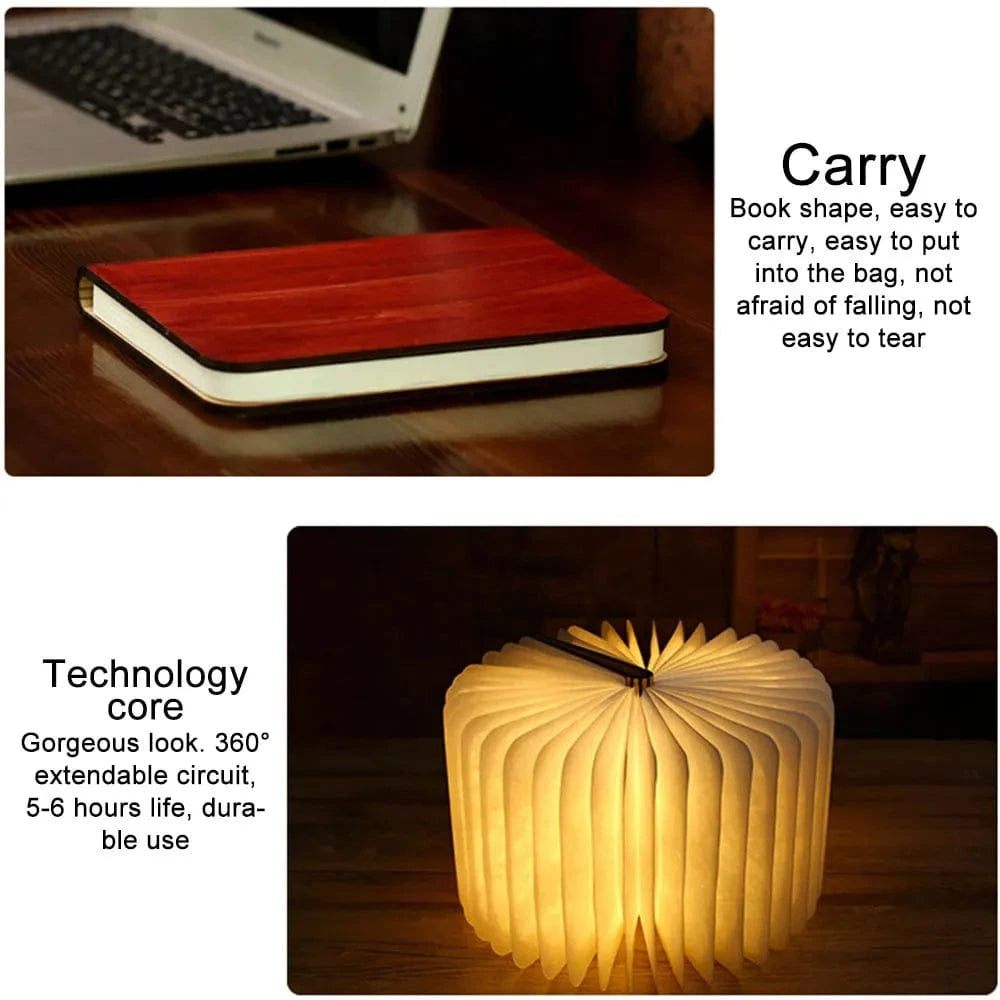 Veilleuse Livre LED 3D Creative en Bois Portable - Rechargeable USB - Lampe de Table Magnétique - Décoration Maison - 5 Couleurs | Marco Lucetti