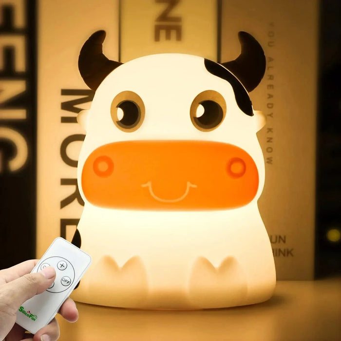 Veilleuse Mignon Vache 7 Couleurs En Silicone Souple - Lampe Enfant Veilleuse À Distance LED | Marco Lucetti
