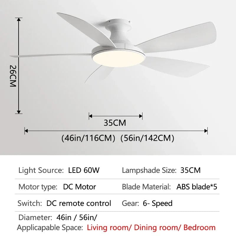 Ventilateur de plafond bas moderne avec lumière LED et télécommande DC - Élégance Lumineuse | Marco Lucetti