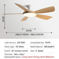 Ventilateur de plafond bas moderne avec lumière LED et télécommande DC - Élégance Lumineuse | Marco Lucetti Grain de bois blanc / 46 pouces / 110V