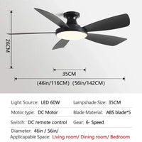 Ventilateur de plafond bas moderne avec lumière LED et télécommande DC - Élégance Lumineuse | Marco Lucetti Noir pur / 56 pouces / 220V