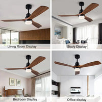 Ventilateur de plafond Bois Naturel avec 3 pales, Lumière intégrée et Télécommande | Marco Lucetti