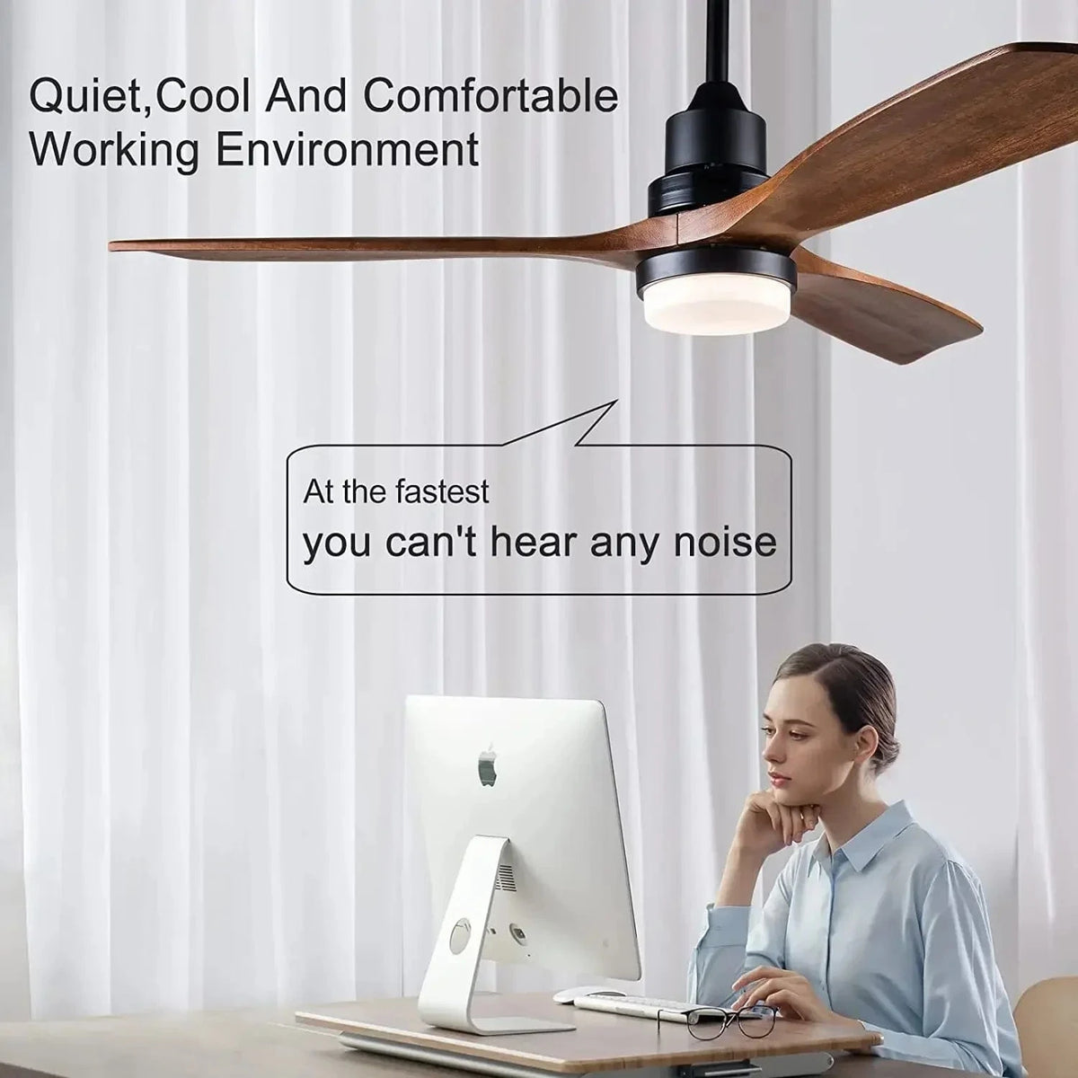 Ventilateur de plafond Bois Naturel avec 3 pales, Lumière intégrée et Télécommande | Marco Lucetti