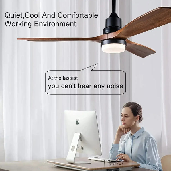 Ventilateur de plafond Bois Naturel avec 3 pales, Lumière intégrée et Télécommande | Marco Lucetti