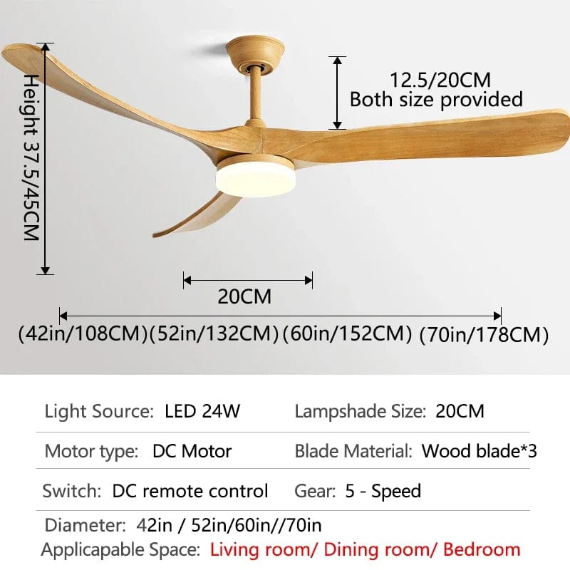Ventilateur de plafond bois naturel de luxe avec LED - Réversible Été Hiver | Marco Lucetti