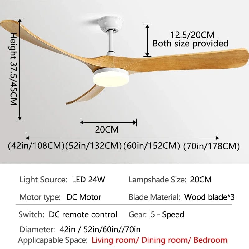 Ventilateur de plafond bois naturel de luxe avec LED - Réversible Été Hiver | Marco Lucetti