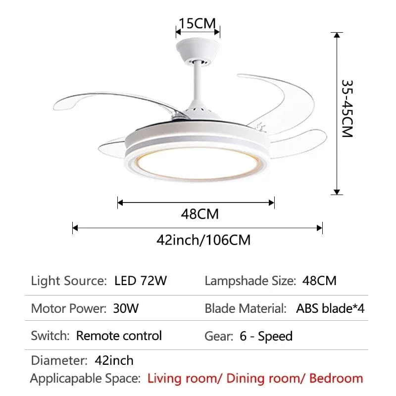 Ventilateur de plafond design invisible avec lumière et lustre | Marco Lucetti 42 pouces 72W5 / 220V