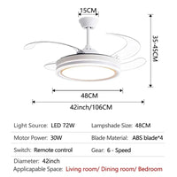 Ventilateur de plafond design invisible avec lumière et lustre | Marco Lucetti 42 pouces 72W5 / 220V