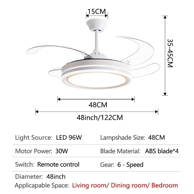 Ventilateur de plafond design invisible avec lumière et lustre | Marco Lucetti 48 pouces 96W6 / 220V