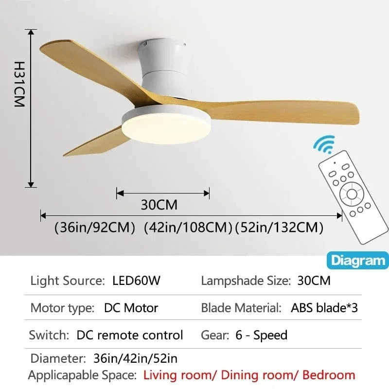 Ventilateur de plafond élégant avec lumière LED et contrôle électrique | Marco Lucetti Grain de bois gris1 / 36 pouces / 110V