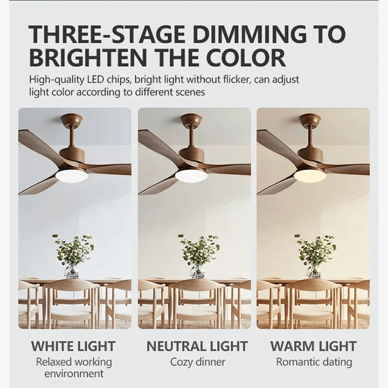 Ventilateur de plafond en bois lumineux avec télécommande - ÉcoBreezeLux | Marco Lucetti