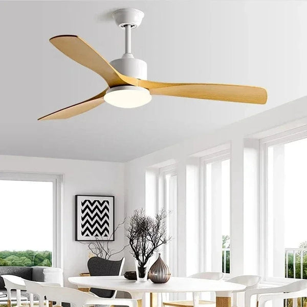 Ventilateur de plafond en bois lumineux avec télécommande - ÉcoBreezeLux | Marco Lucetti